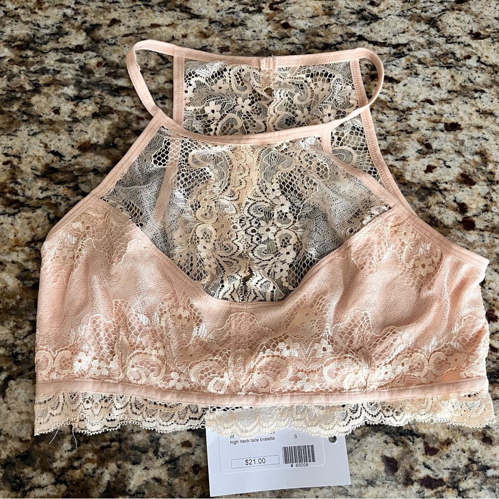 Wishlist high neck lace bralette in nude